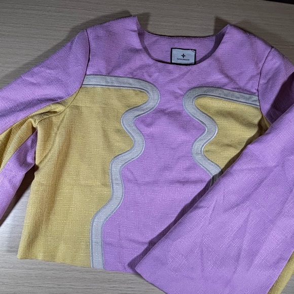 Tuckernuck Pop of Peony Maxine Top Pink / Yellow Sz Medium - Picture 2 of 10